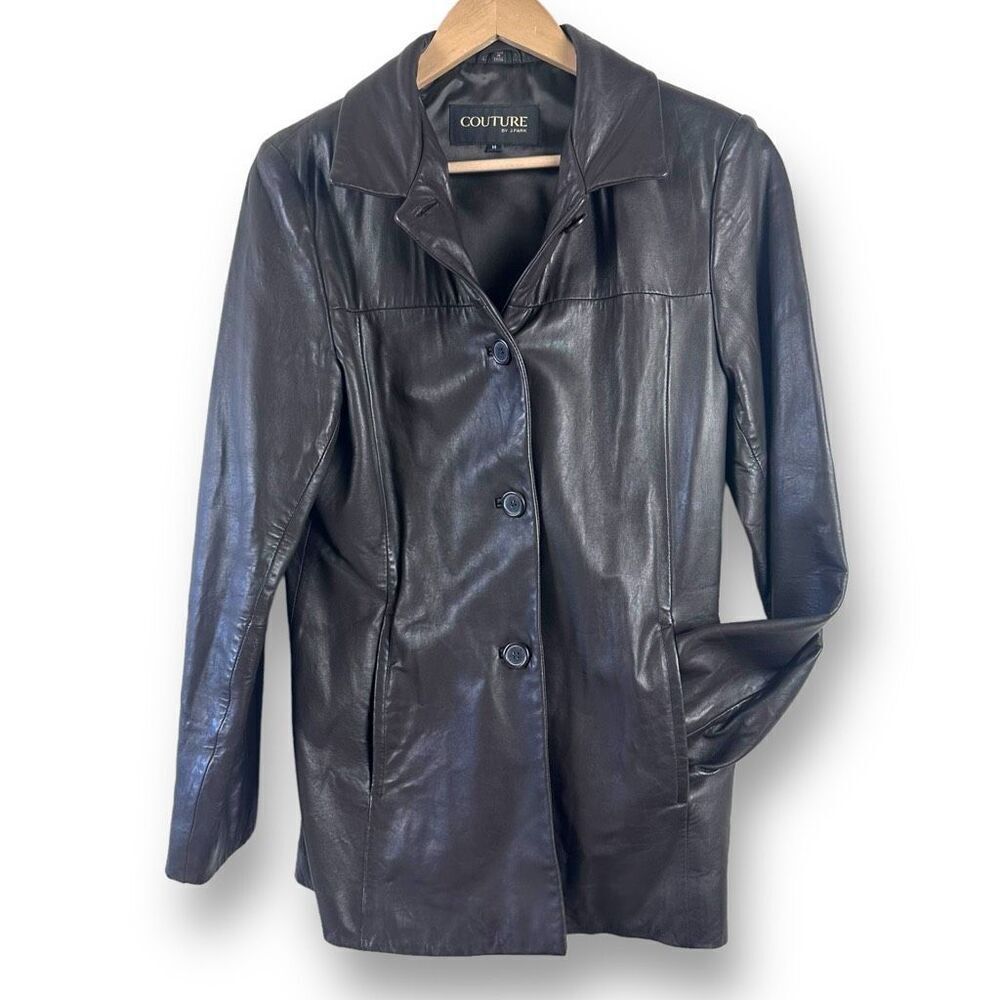 J Park Couture Women's M Long Line Soft Lamb Leather Jacket Brown City Classic